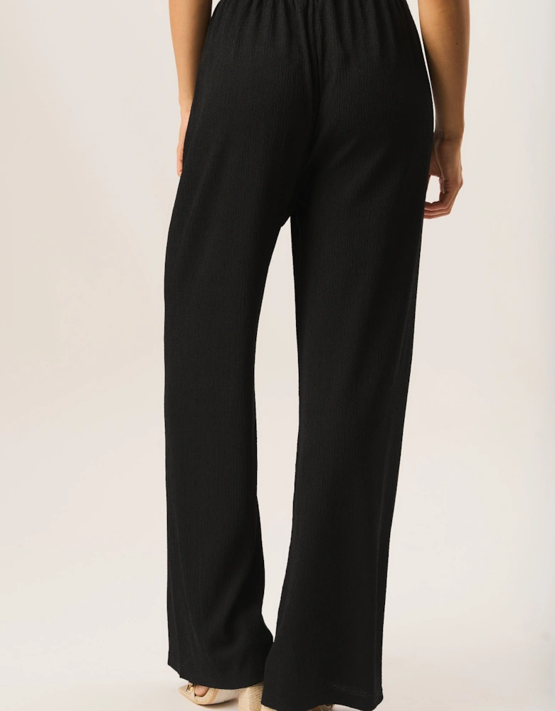 Black Textured Pull On Wide Leg Trousers