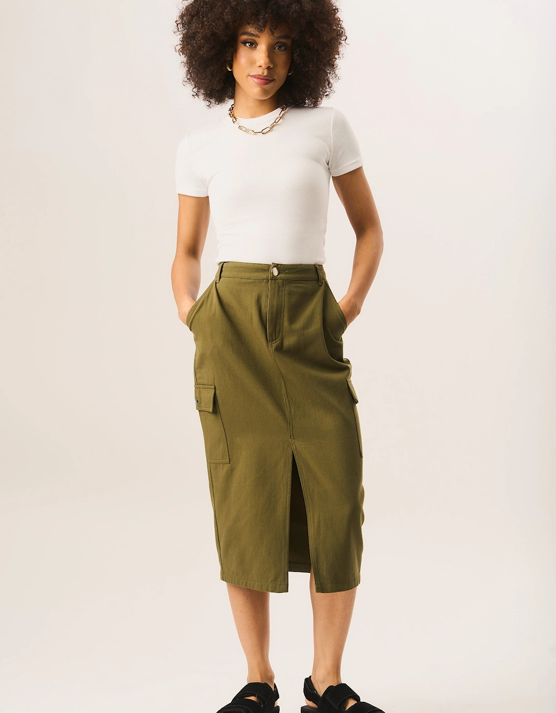 Khaki Cargo Midi Skirt, 5 of 4