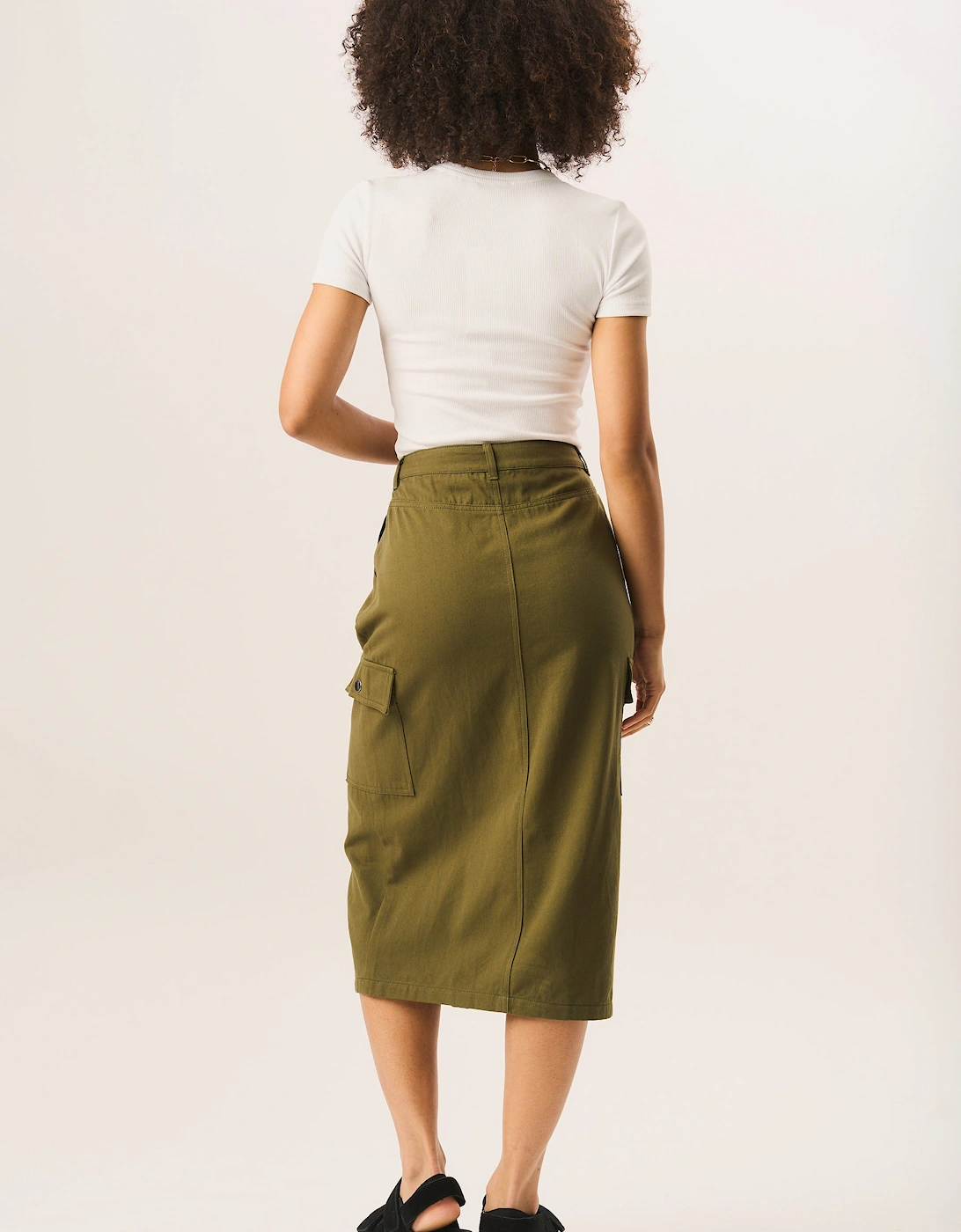 Khaki Cargo Midi Skirt