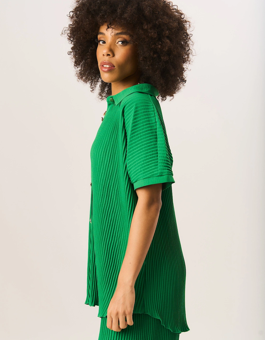 Green Plisse Short Sleeve Oversized Shirt