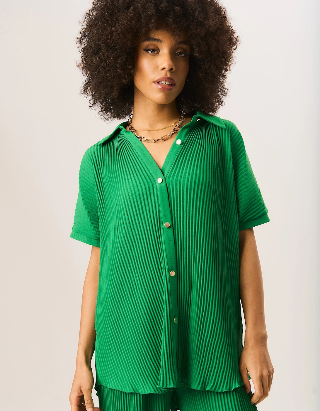 Green Plisse Short Sleeve Oversized Shirt, 5 of 4