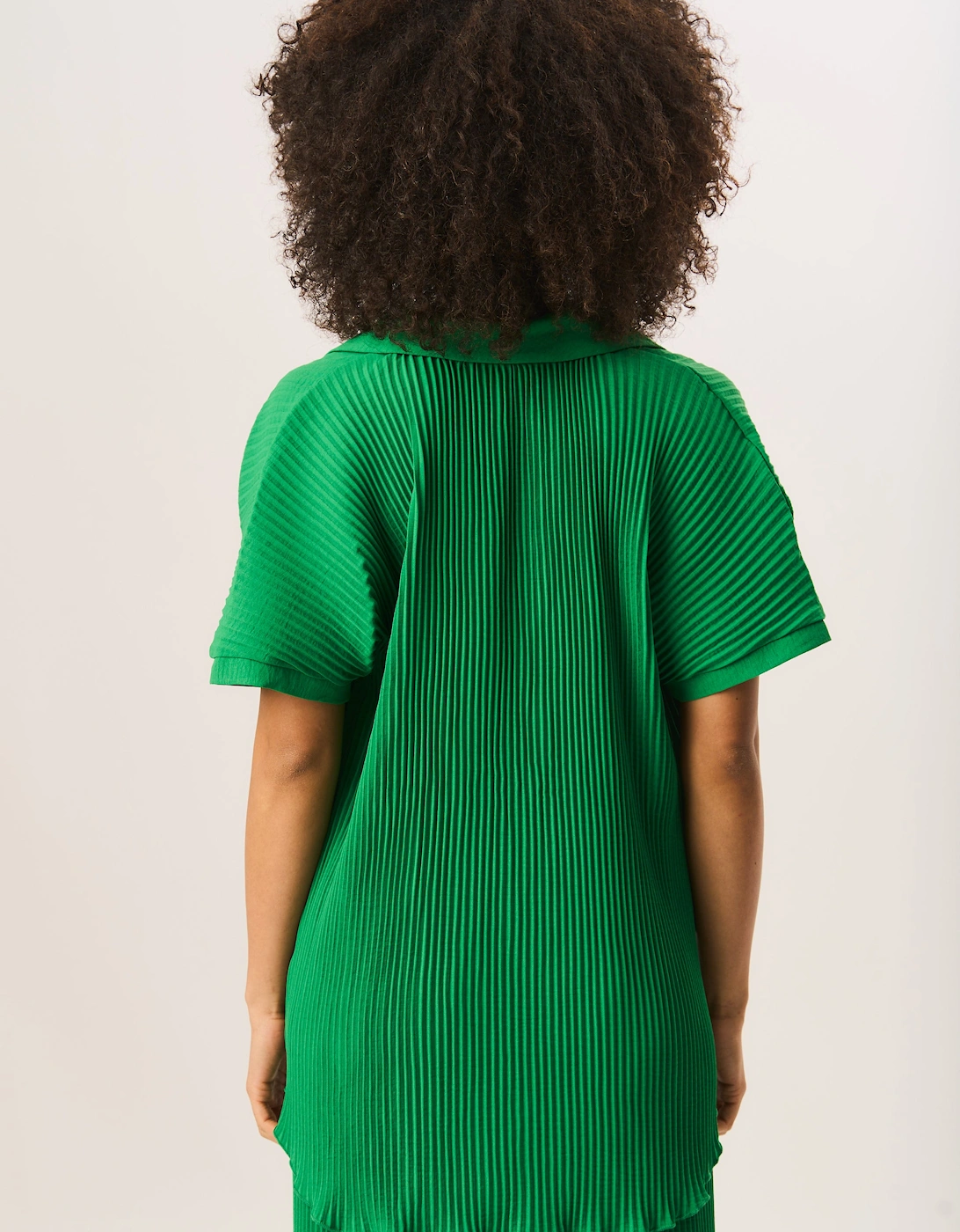 Green Plisse Short Sleeve Oversized Shirt