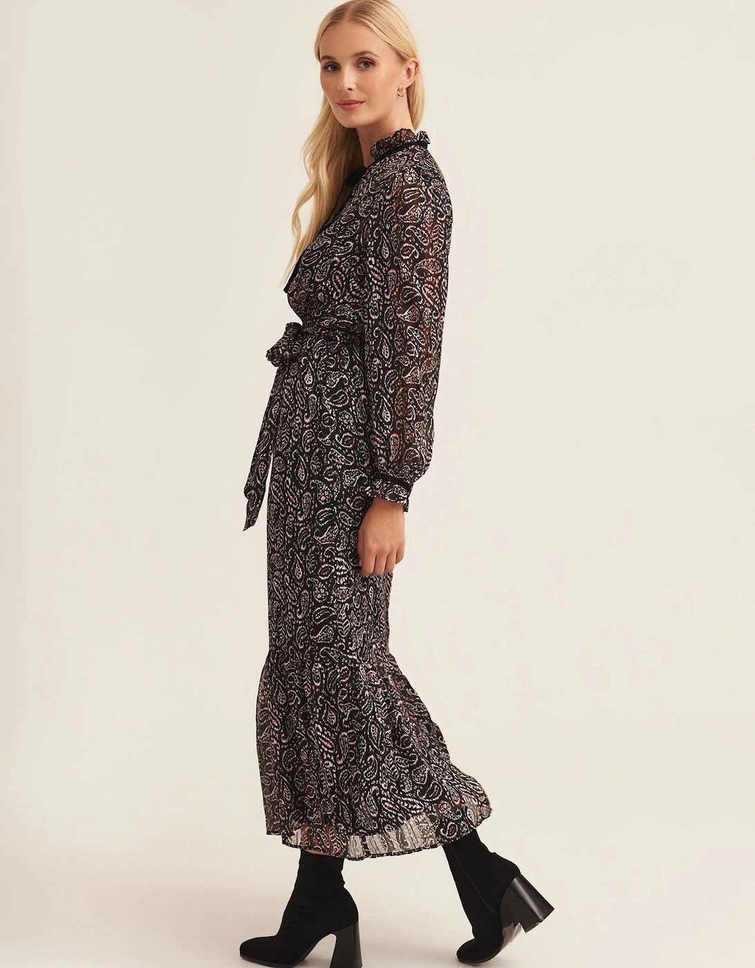 Multi Pie Crust Midaxi With Contrast Trims Dress