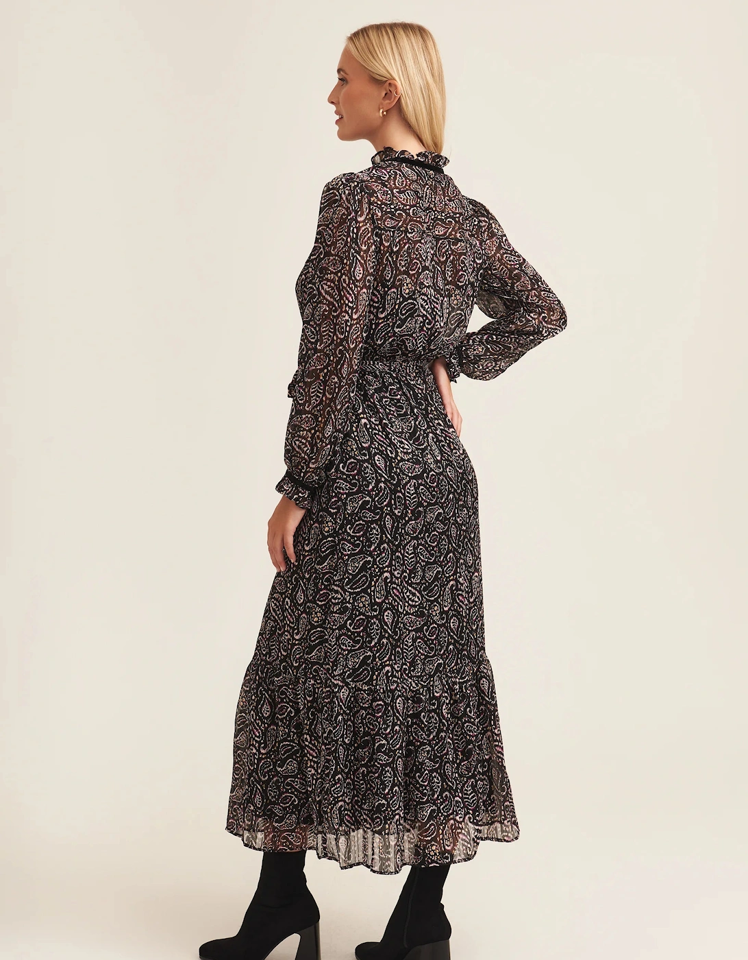 Multi Pie Crust Midaxi With Contrast Trims Dress