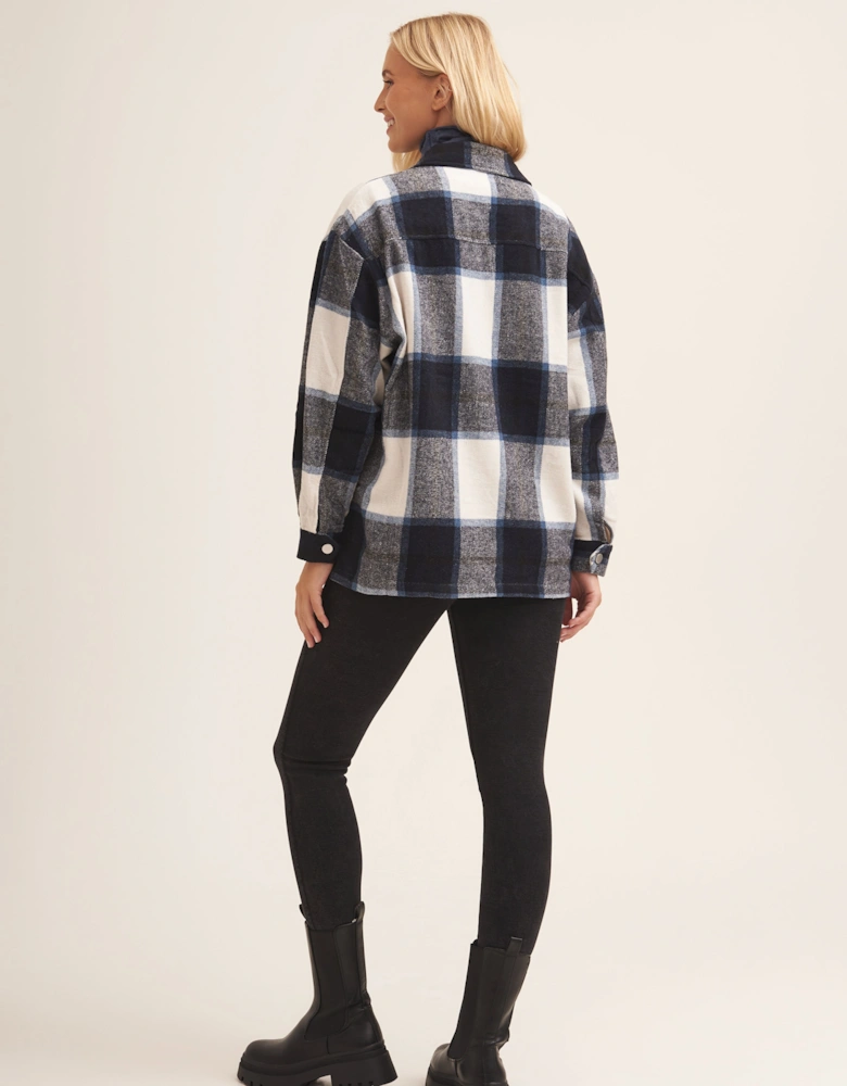 Navy Check Oversized Pocket Detail Shacket