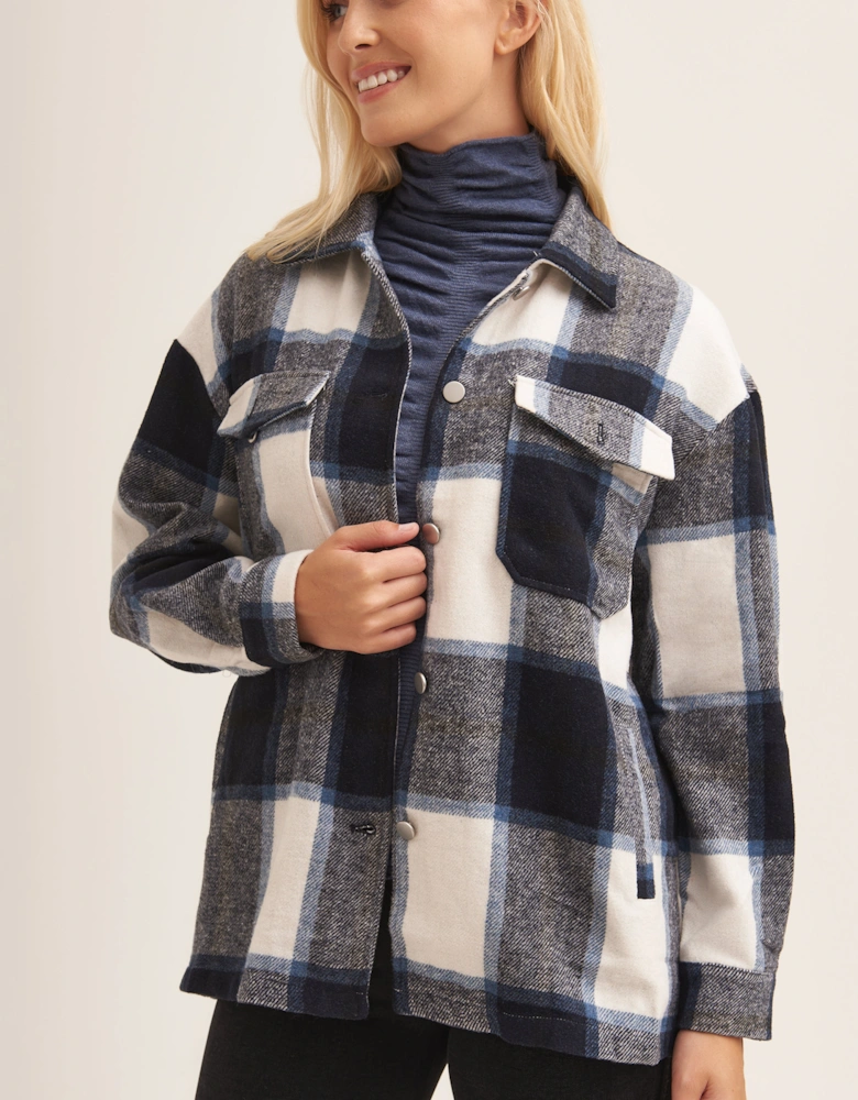 Navy Check Oversized Pocket Detail Shacket