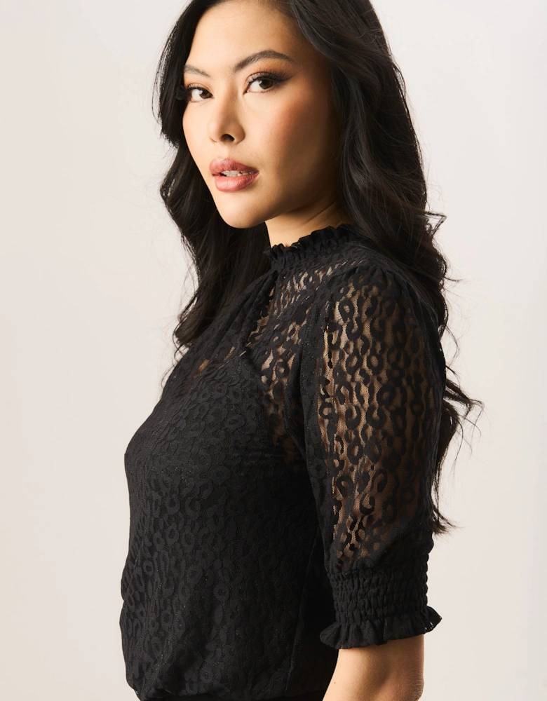 Black High Neck Lace Loose Fit Blouse