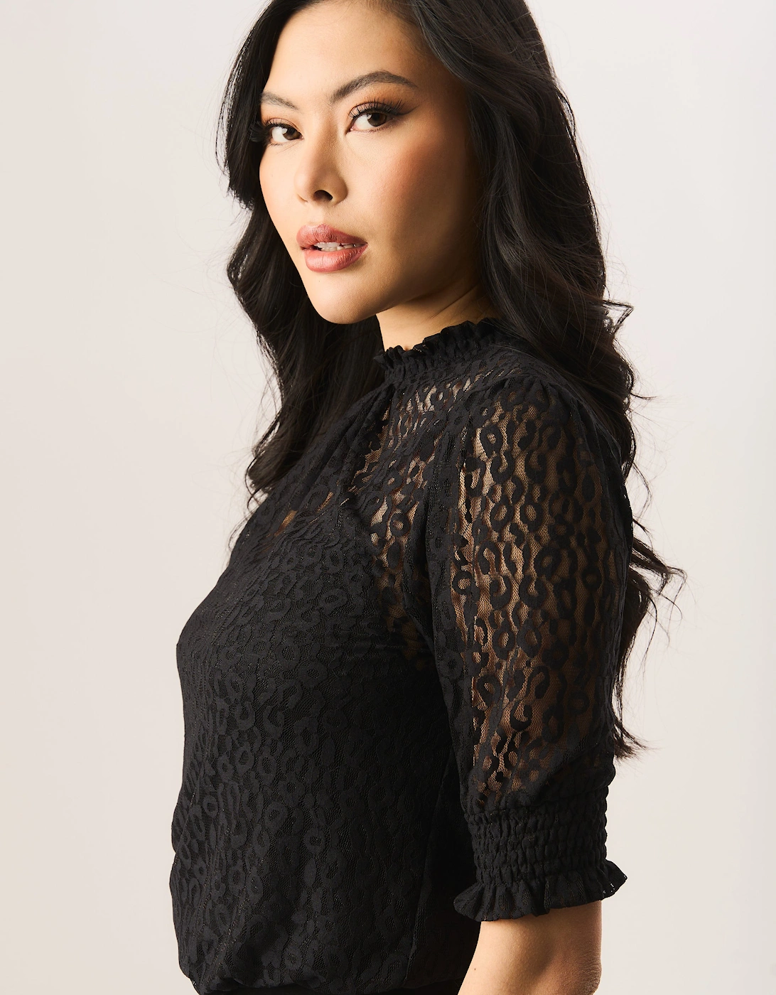 Black High Neck Lace Loose Fit Blouse