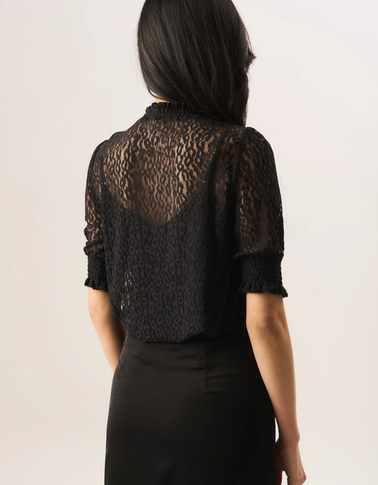 Black High Neck Lace Loose Fit Blouse