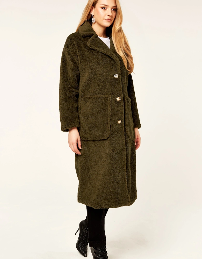 Khaki Longline Teddy Coat