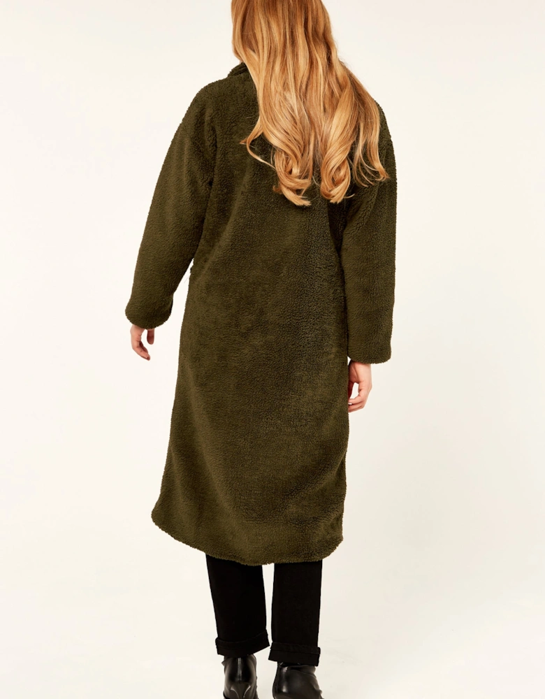 Khaki Longline Teddy Coat