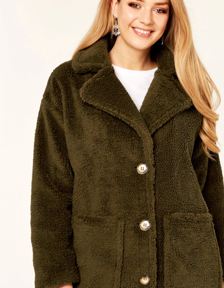 Khaki Longline Teddy Coat