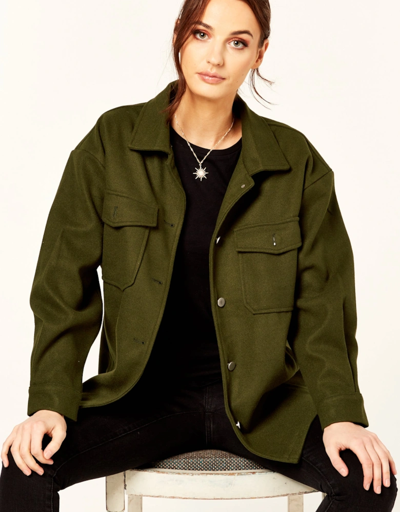 Khaki Oversized Pocket Detail Shacket