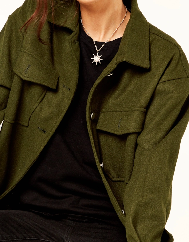 Khaki Oversized Pocket Detail Shacket