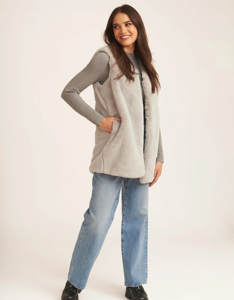 Silver No Cut Faux Gilet Fur Sleeveless Jacket