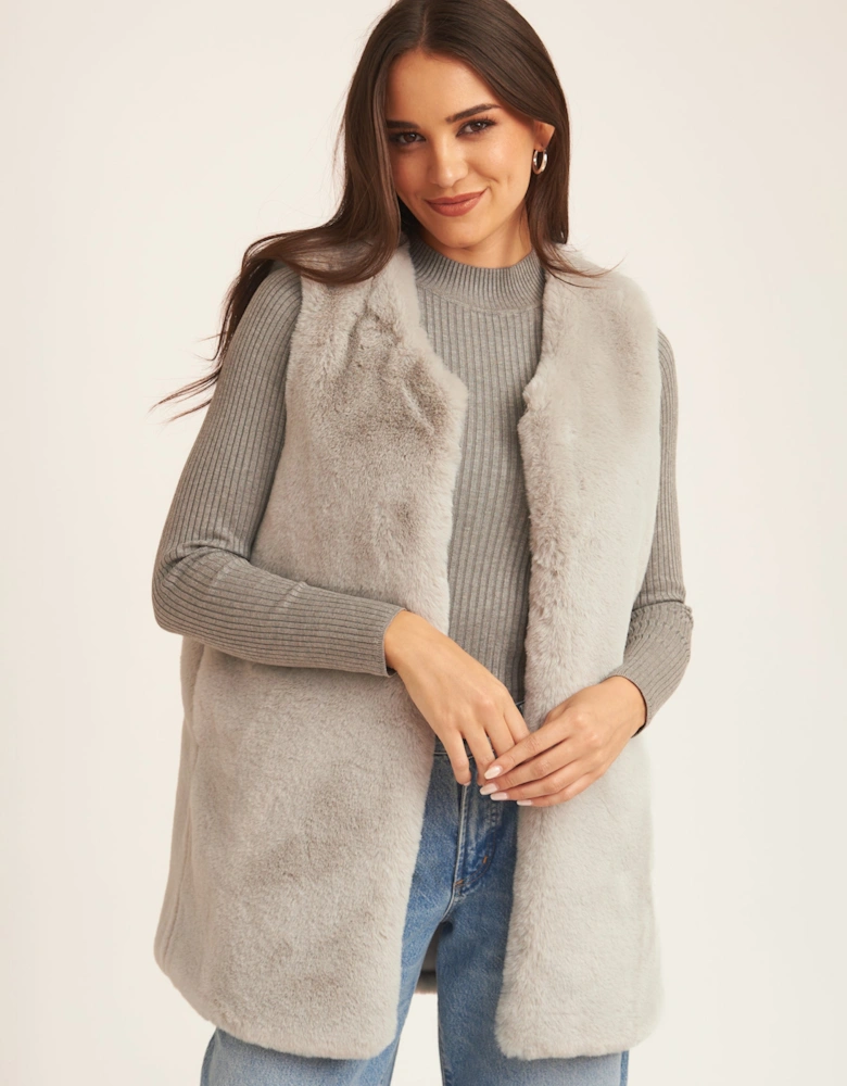 Silver No Cut Faux Gilet Fur Sleeveless Jacket