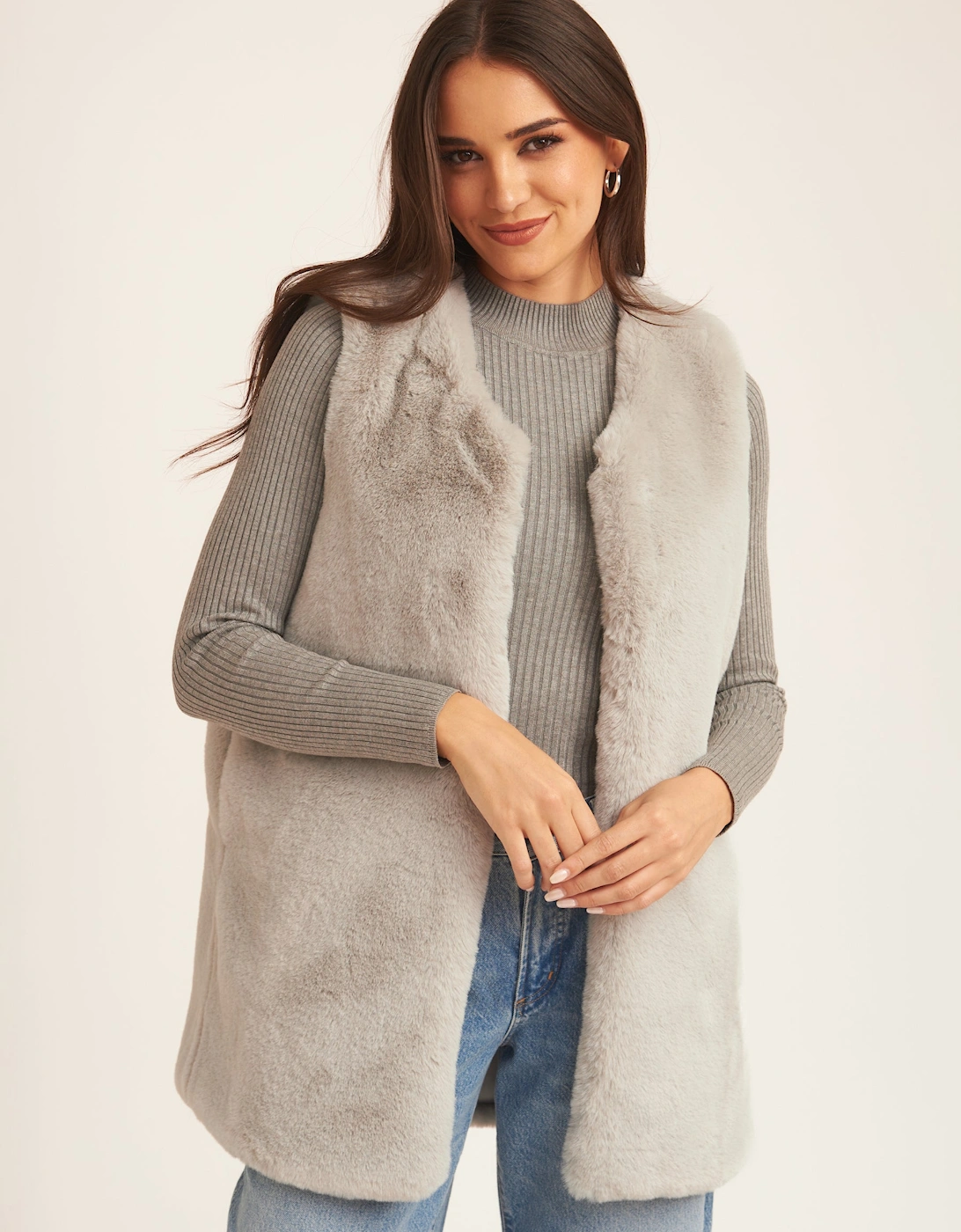 Silver No Cut Faux Gilet Fur Sleeveless Jacket