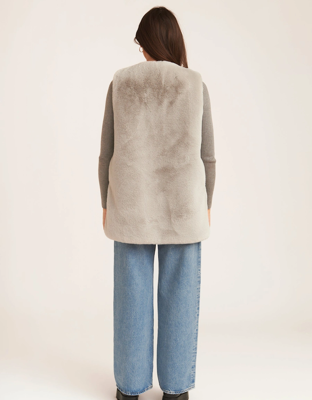 Silver No Cut Faux Gilet Fur Sleeveless Jacket