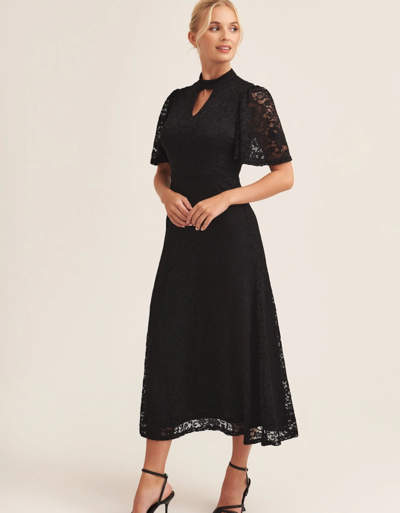 Black Angel Sleeve Midaxi Dress