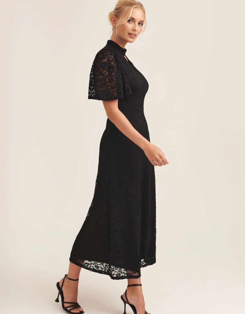 Black Angel Sleeve Midaxi Dress