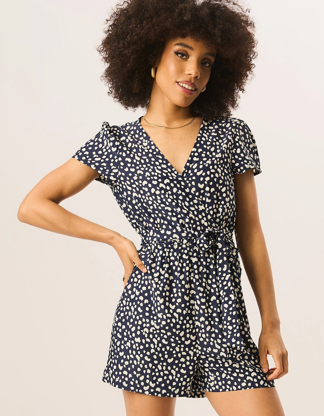 Blue Animal Print Belted Wrap Playsuit