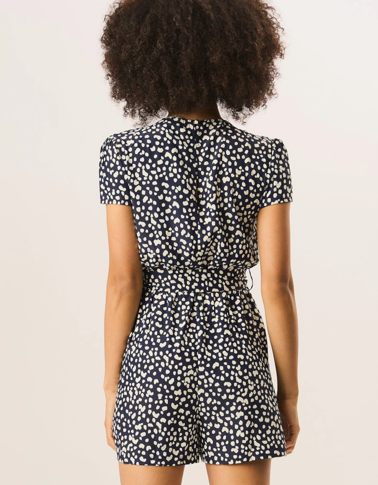 Blue Animal Print Belted Wrap Playsuit