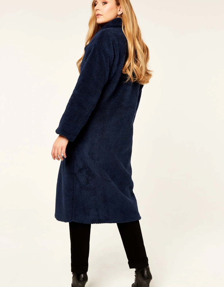 Navy Longline Teddy Coat