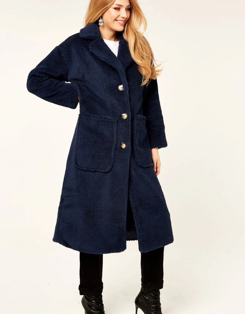 Navy Longline Teddy Coat