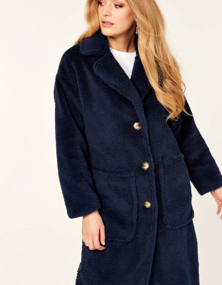Navy Longline Teddy Coat