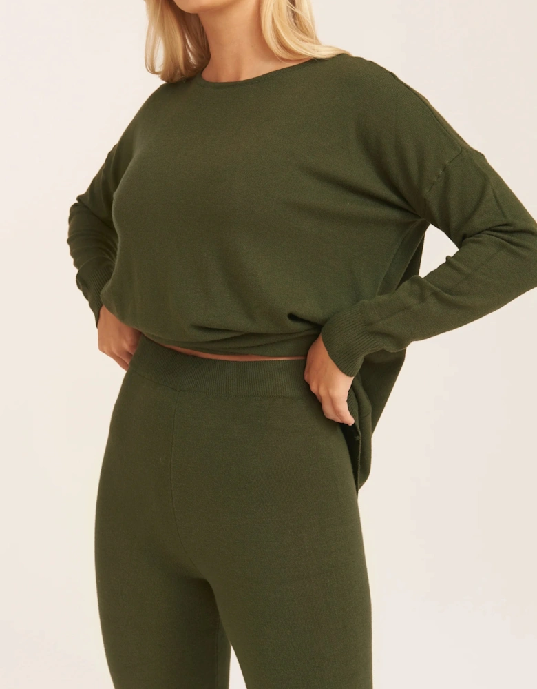 Khaki Soft Touch Crew Neck Oversized Top