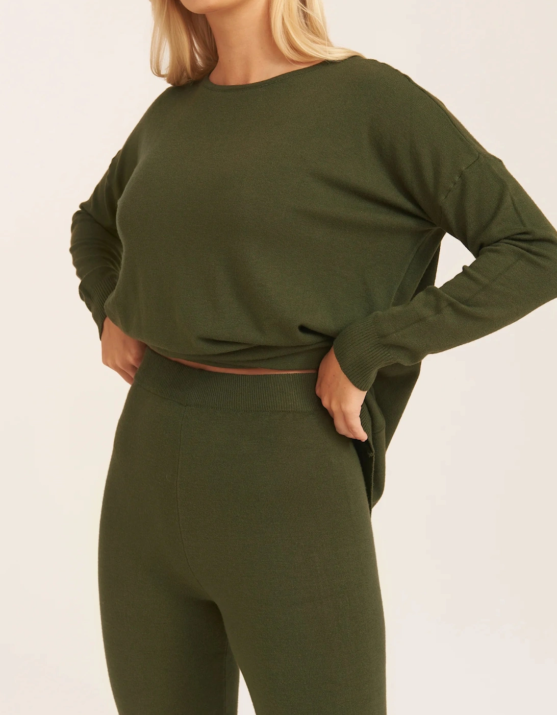 Khaki Soft Touch Crew Neck Oversized Top