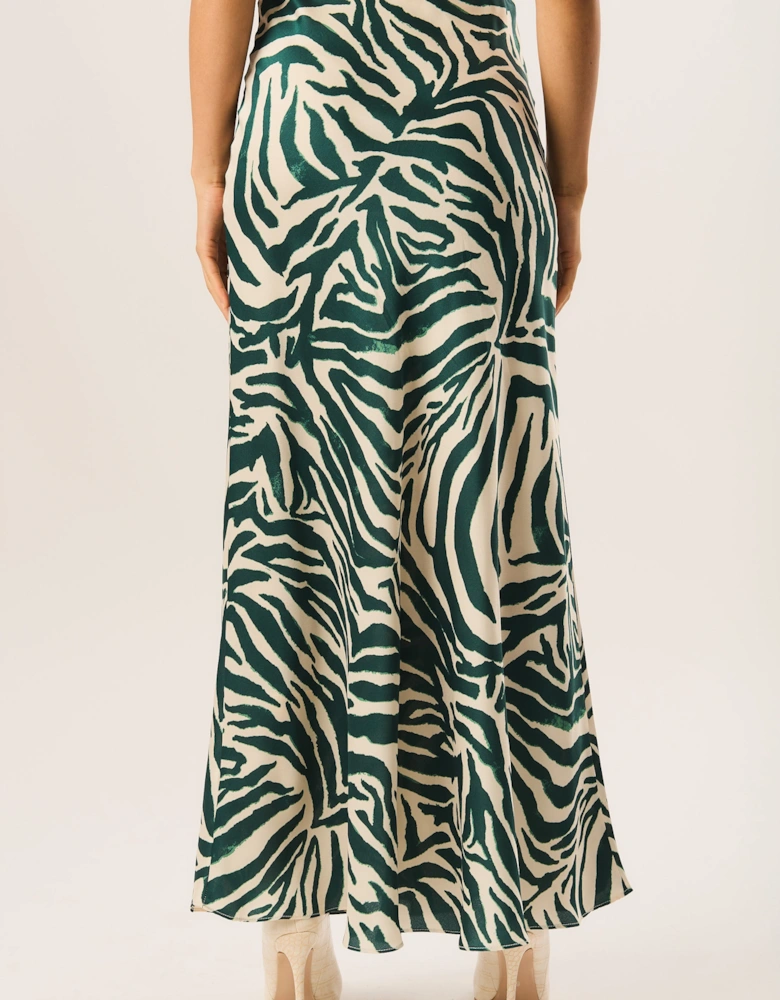 Green Zebra Bias Maxi Skirt