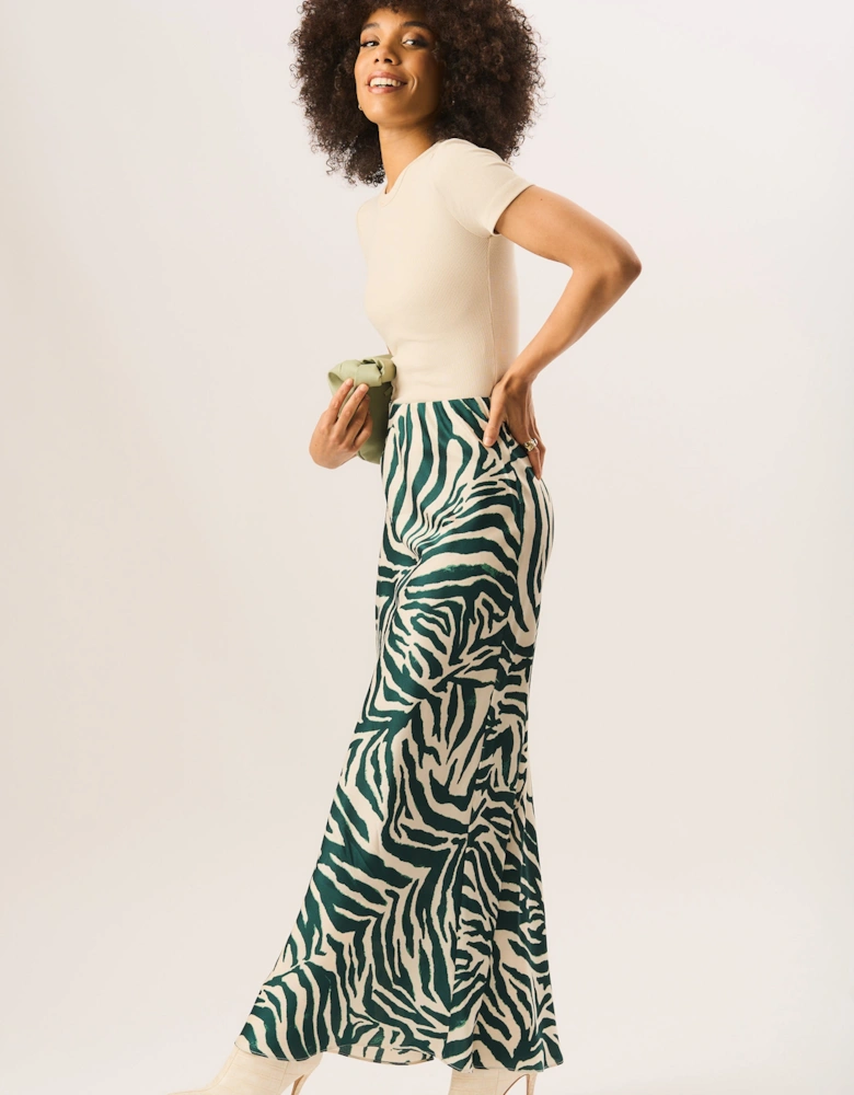 Green Zebra Bias Maxi Skirt