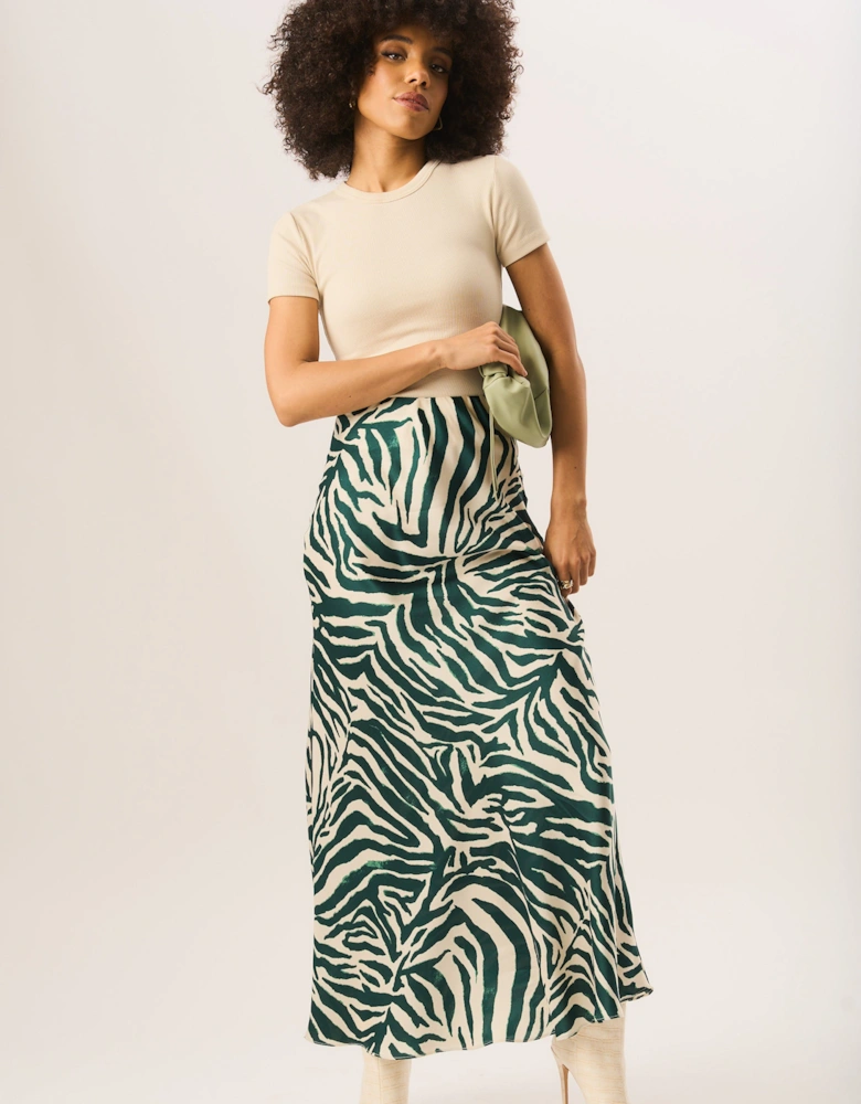 Green Zebra Bias Maxi Skirt