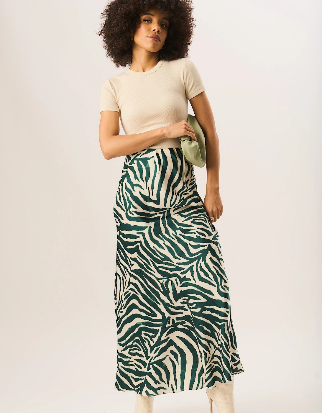 Green Zebra Bias Maxi Skirt