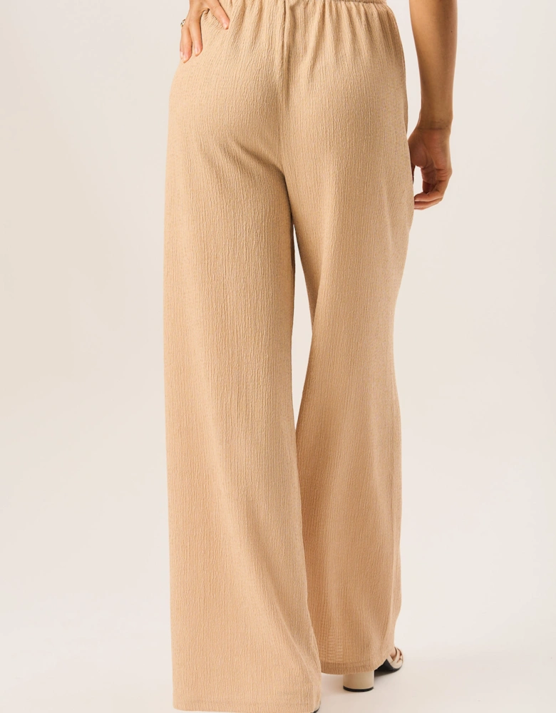 Camel Textured Pull On Wide Leg Trousers