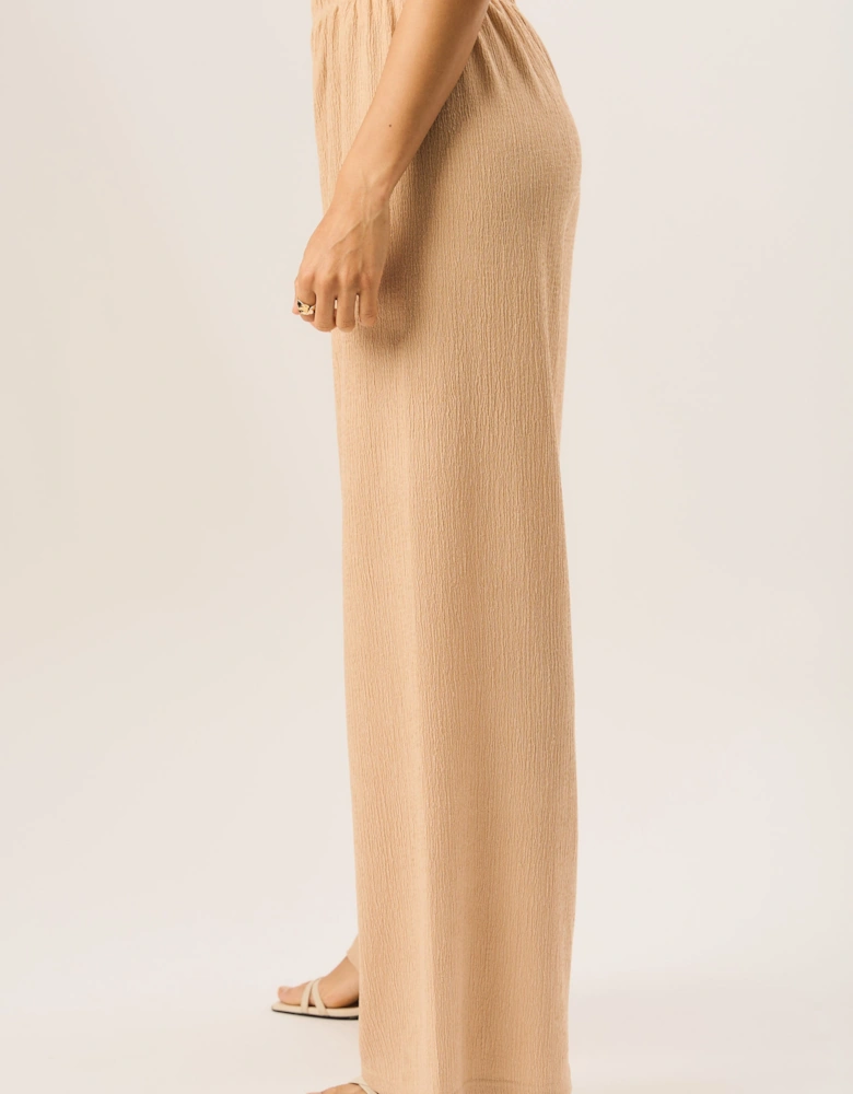 Camel Textured Pull On Wide Leg Trousers