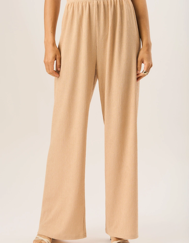 Camel Textured Pull On Wide Leg Trousers