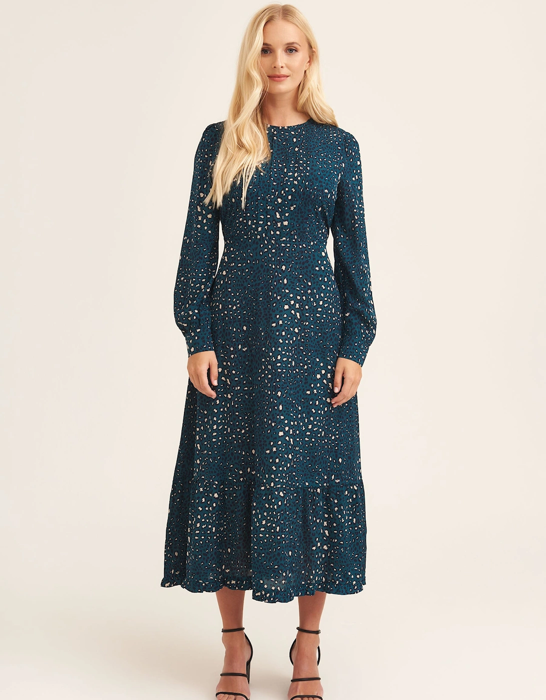 Green Animal Print Long Sleeve Midaxi Dress, 4 of 3