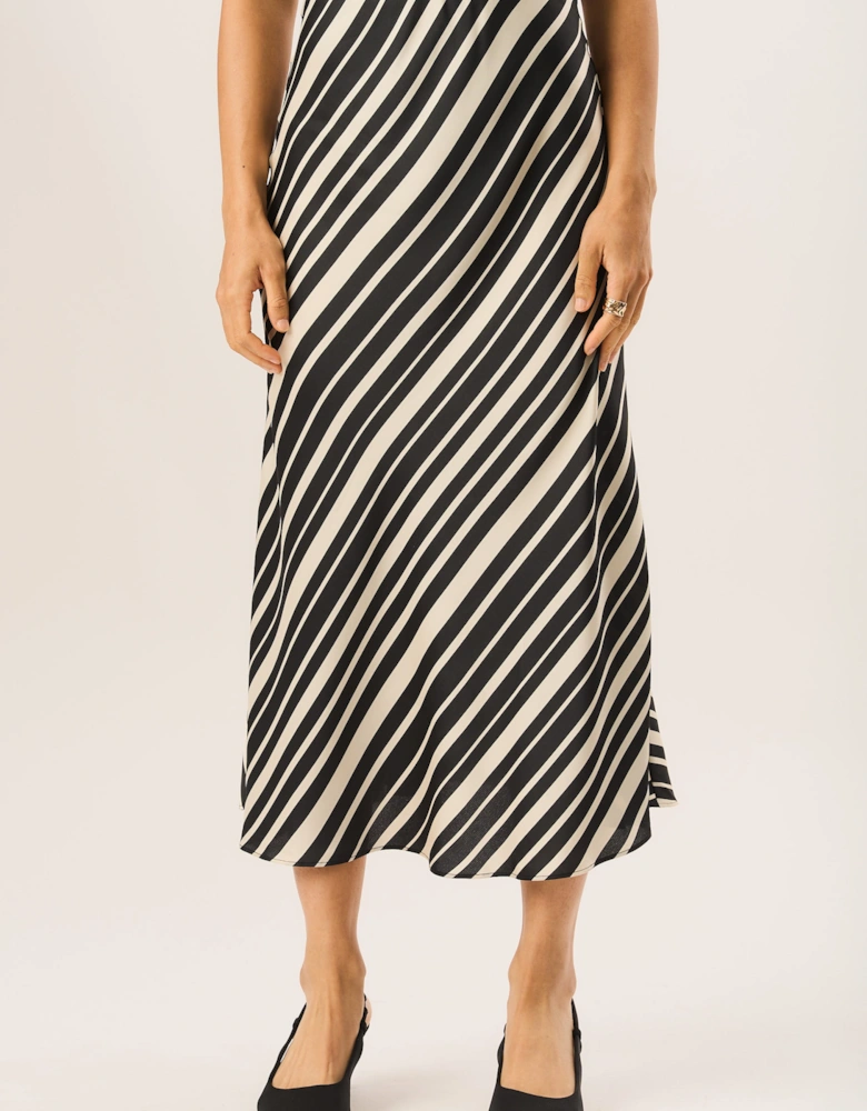 Black Bias Stripe Midi Skirt
