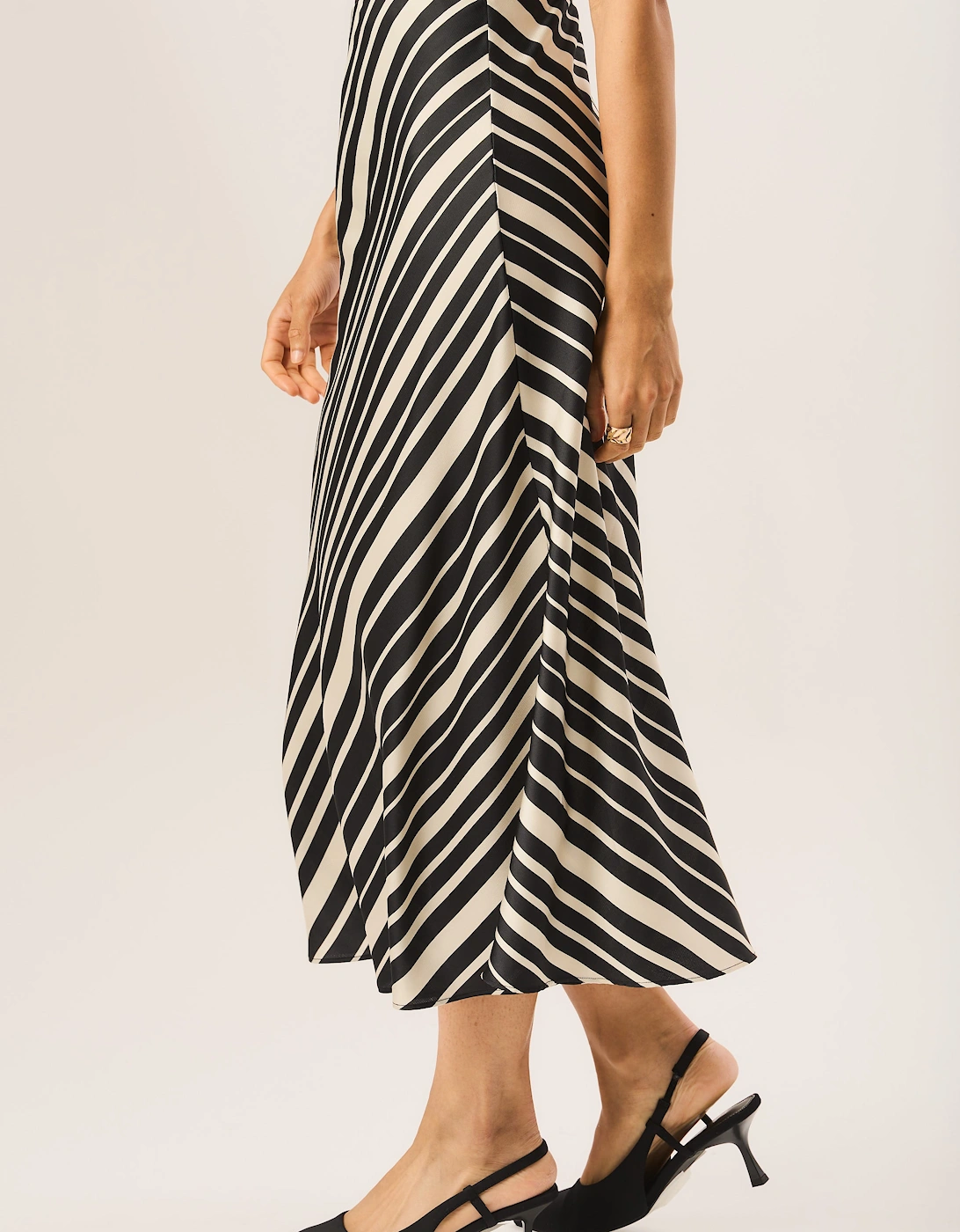 Black Bias Stripe Midi Skirt
