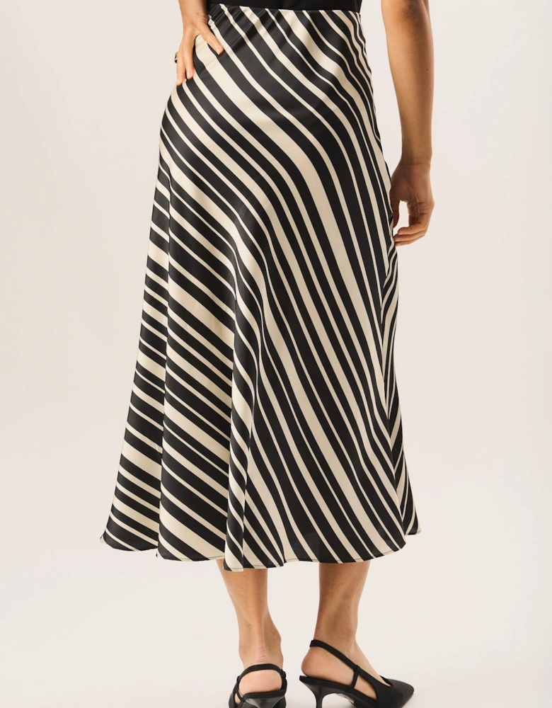 Black Bias Stripe Midi Skirt