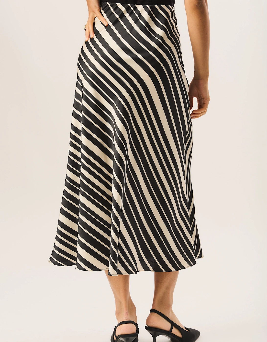 Black Bias Stripe Midi Skirt
