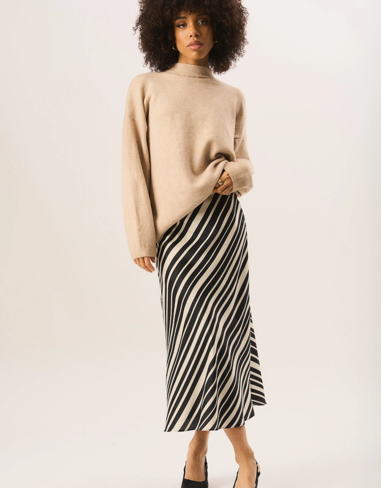 Black Bias Stripe Midi Skirt