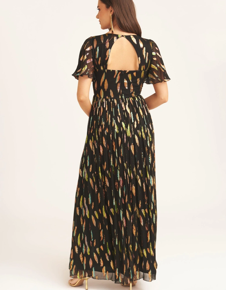 Black Multi Jacquard Angel Sleeves Maxi Dress