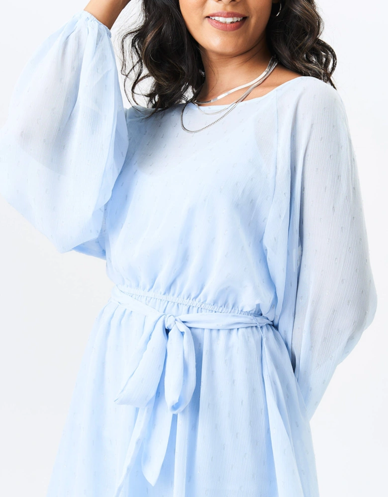 Blue Long Sleeve Chiffon Foil Mini Dress