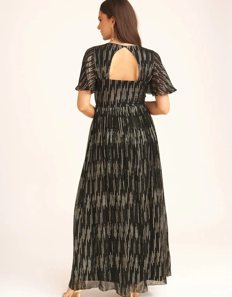 Black Stripe Foil Angel Sleeves Maxi Dress