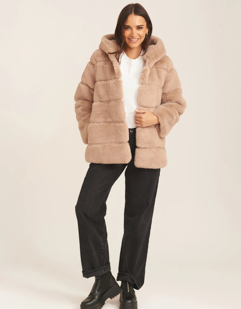 Mink Brown Horizontal Cut Fur Hooded Jacket