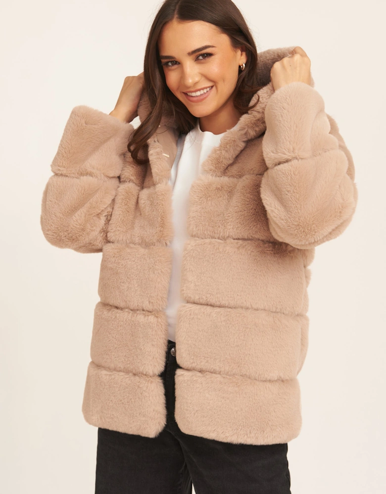 Mink Brown Horizontal Cut Fur Hooded Jacket