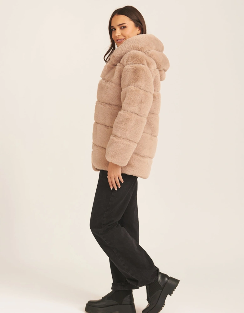 Mink Brown Horizontal Cut Fur Hooded Jacket